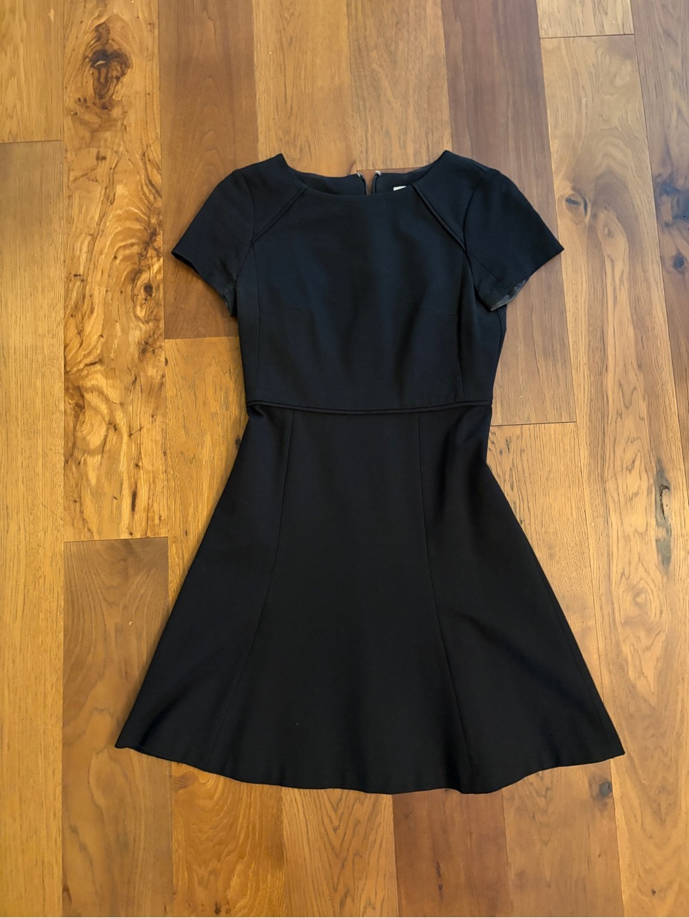 J Crew Black Short-Sleeve Fit-and-Flare Midi Dress